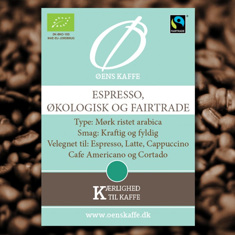 ens Kaffe Espresso, kologisk &amp; Fairtrade, hele bnner, 1 KG