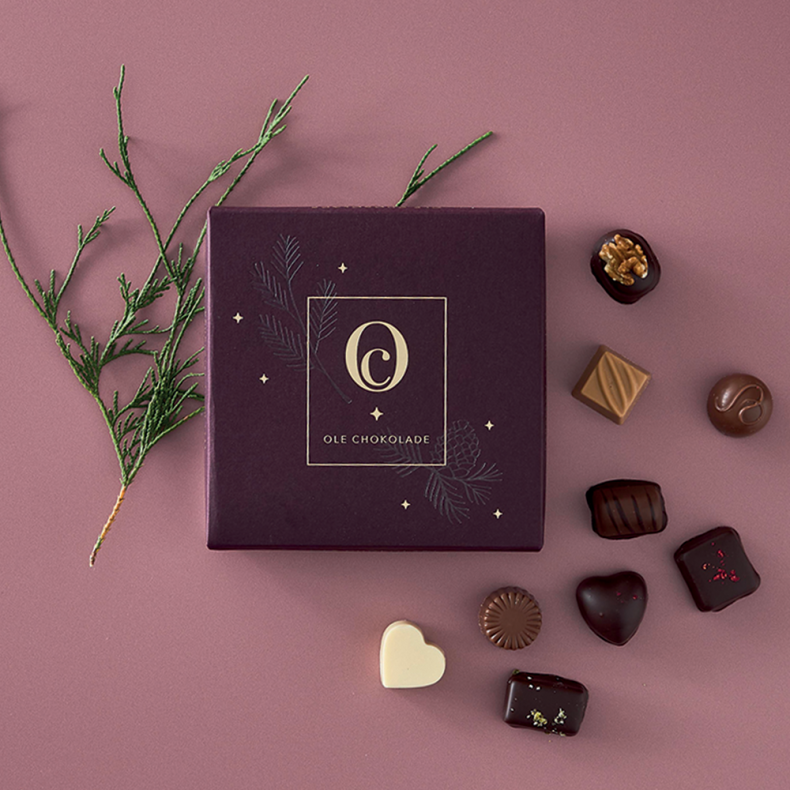 Ole Chokolade - Bordeaux juleske m/ 9 stk - 99 g
