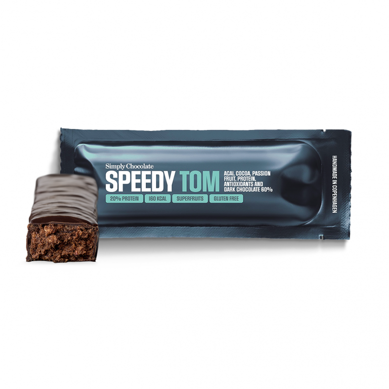 SPEEDY TOM, Protein, Kakao, Passion og Acai - proteinbar - Simply Chocolate